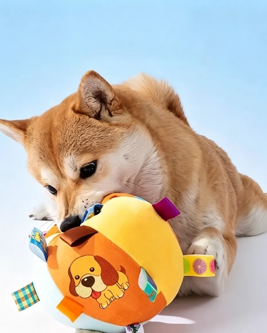 Squeaky Plush Bouncy Ball Dog Toy – Interactive Self-Play Toy with Bell